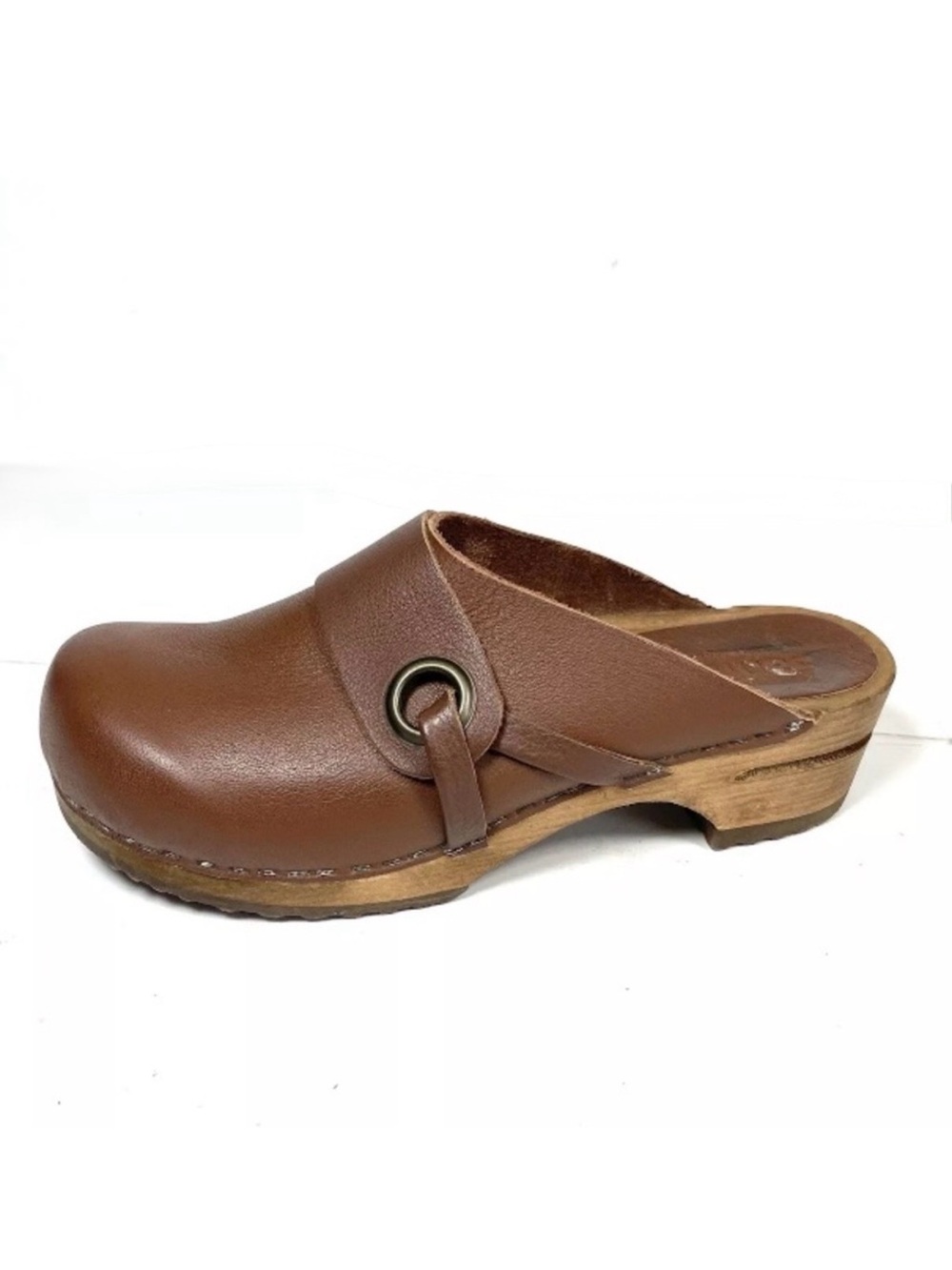 Boho Clogs SANITA Shoes DENMARK Comfort Mules Leather Wood Cognac Brown Size 38